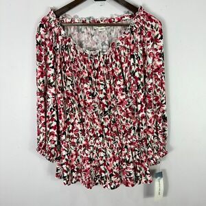 Skyes The Limit Red Floral Off The Shoulder Top Women Large Romantic Cottage NWT